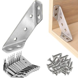 Mayoii 16PCS Furniture Corner Connector, Universal Stainless Steel Angle Bracket with Screws, Triangle Support Fixed Corner Brace, Angle Corner Bracket for Shelf Cabinet Table Chair