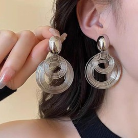 Wendalern Metal Multi-Hoop Dangle Earrings Long 70s 80s Disco Tassel Drop Earrings Geometry Round Circle Teardrop Dangling Statement Earrings Party Prom Jewelry for Women