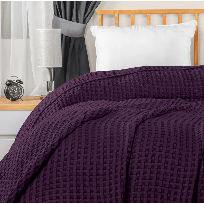 Utopia Bedding Cotton Waffle Blanket 300 GSM (Plum - 90x108