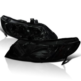 Spec-D Tuning Oem Style Smoke Lens Headlights Compatible with 2006-2011 Honda Civic 4Dr L+R Pair Head Light Lamp Assembly