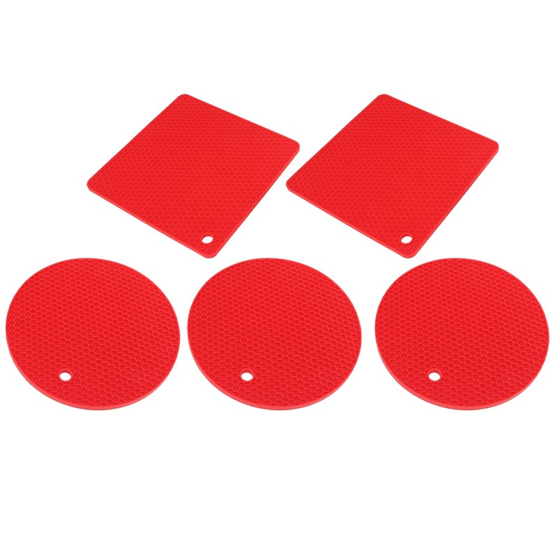 5Pcs Silicone Trivet Mat Square Round Honeycomb Hot Pad Non