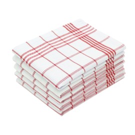ZOLLNER Set of 5 Tea Towels with Waffle Pattern – Cotton in 50 x 70 cm – Absorbent and Durable Kitchen Towels – Washable up to 60 °C – in White/Red Checked – Oeko Tex® Certified