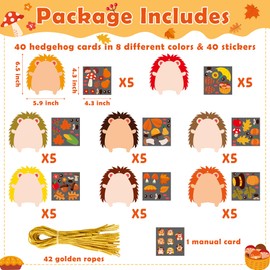 3sscha 123Pcs Fall Hedgehog Craft Kit for Kindergarten Kids Make Your Own Hedgehog Set DIY Self-Adhesive Sticker Handmade Artwork Project Classroom Home Activity Thanksgiving Autumn Party Favor Decor