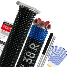 KaiMinDogz Pair of 1.75" Garage Door Torsion Springs Set with Non-Slip Winding Bars&Gloves, High Precision Electrophoresis Oil-Free Black Coated for Replacement, MIN 16,000 Cycles (0.262 x 1.75"x 38")