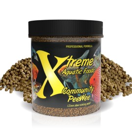 Xtreme Community Peewee 1.5mm Pellets: Slow Sinking & Ideal for Community Fish - Boosts Immune & Digestive Health, Enhances Color & Energy, Max Protein Fish Food – USA Farm Grown (5oz)