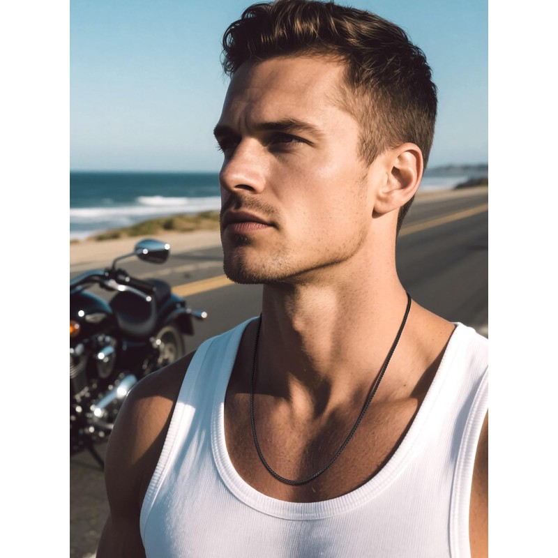 Bandmax Mens Flat Snake Chains Necklaces Stainless Steel Black 2MM