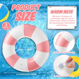 Arrowbash 3 Pcs 2 Pcs Jumbo Inflatable Pool Float 47.24 Inch Floaties Pool Tubes Classic Striped Pool Rings for Adult Inflatable Inner Tube for Swimming Pool Beach