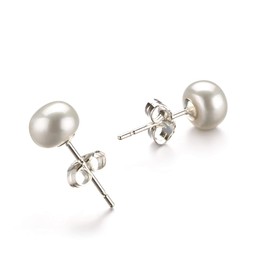 White 9-10mm AA Quality Freshwater 14K White Gold Cultured Pearl Earring Pair