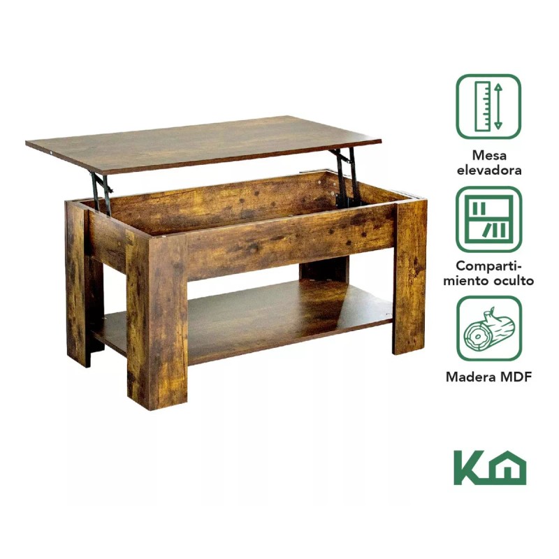 Kingshouse Mesa De Centro Elevable De Madera Con Compartimento Oculto