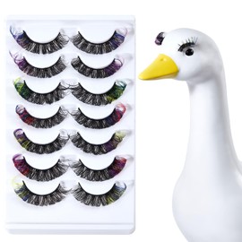 7 Pairs Porch Goose Outfits Eyelashes, 3D Multicolor Lashes Reusable Goose Outfits Accessories for 17" 23" Cement Plastic Lawn Porch Goose Statue Garden Decoration Party Patio Yard Decoration