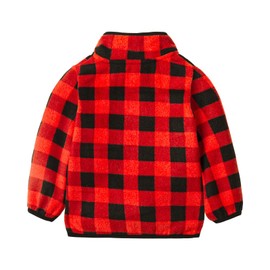 Mud Kingdom Polar Fleece Jacket for Little Girls Full Zipper Stand Collar Warm Winter Merry Christmas Buffalo Red Plaid Size 7-8