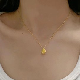 Yienate Boho Fruit Themed Necklaces Choker Gold Funny Durian Pendant Necklace Minimalist Fruit Pendant Necklace Statement Tropical Durian Fruit Necklace Jewellery for Women, Zinc, No Gemstone