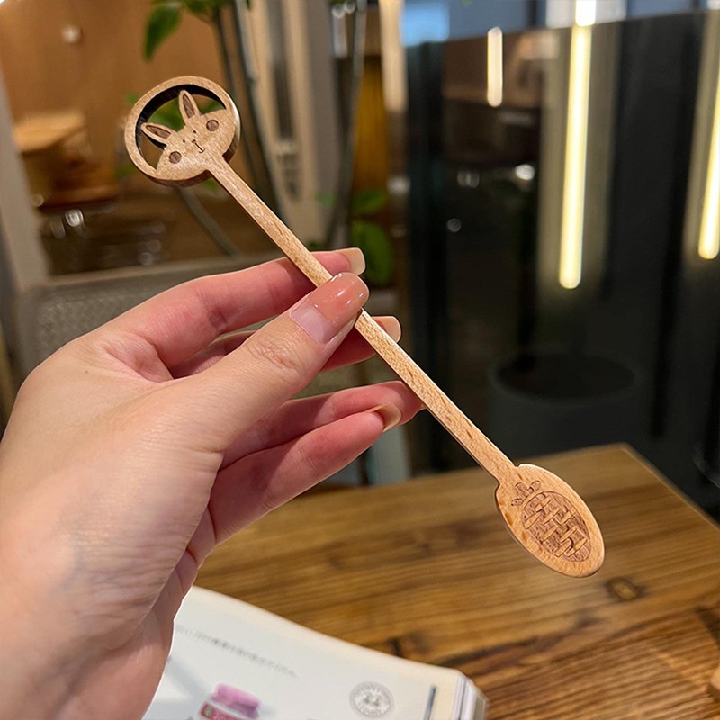 BinaryABC Easter Rabbit Bunny Coffee Spoon,Easter Espresso Stirring Spoon,Easter Wooden