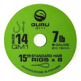 Guru QM1 Standard Hair Rigs 15" 8 Pack (Size 14, 7lbs)