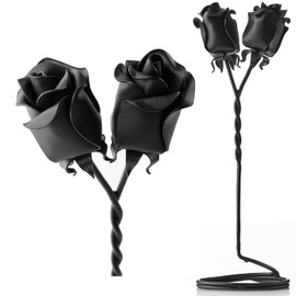 IK Style Set of 2 Forged Iron Roses Free Standing Intertwined Together Forever - Beautiful 6 for Her - Bouquet of Twist