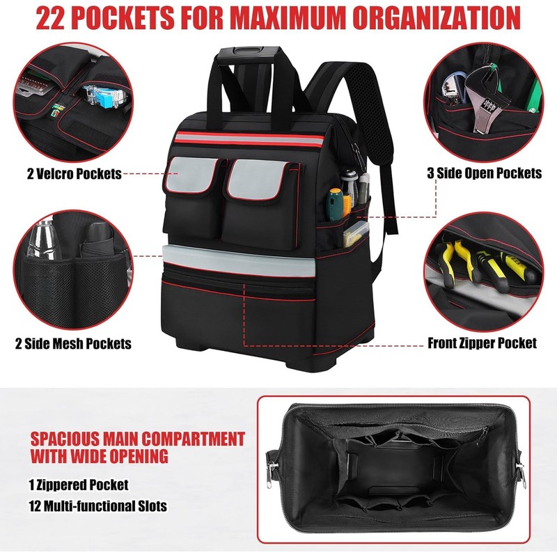 TooCust Construction Backpack Heavy Duty with Hard Bottom, Tool Backpack