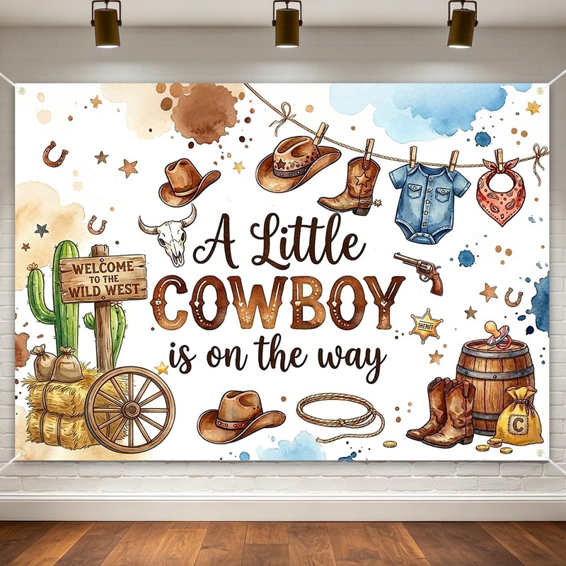 Cowboy Baby Shower Backdrop 7x5ft, A Little Cowboy is on