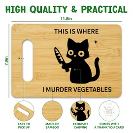 Funny Black Cat Cutting Board-This Is Where I Murder Vegetable, Charcuterie Board for Kitchen Decor, House Warming Gifts for Cat Lovers Couples Friends -05