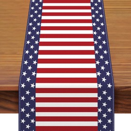American Flag Table Runner 72 x 13 Inch, Patriotic Stars and Stripes Pattern Table Runner for 4th of July, Memorial Day, National Holidays, Perfect for Home, Party, Kitchen, Mantel, Dining Decorations