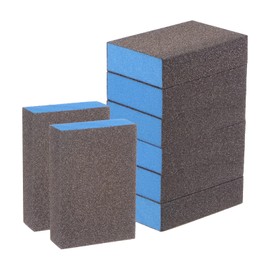 sourcing map 8pcs Sanding Sponge Blocks #80 (180-220 Grits) Wet/Dry Hand Sanding Sponges, 100x70x25mm Foam Sanding Block Pad for Polishing Kitchen Metal Wood Drywall Furniture, Brown&Blue