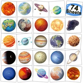 CHARLENT Temporary Planet Tattoos for Kids Parties - 74 Individual Sheets Space Planet Tattoos for Boys and Girls, Birthday Party Gifts and Goodie Bag Fillers
