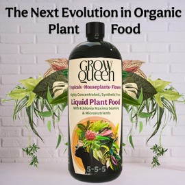 GreenGlow Organic Indoor Plant Food  All-Purpose Liquid Fertilizer 5-5-5 with Sea Kelp for Houseplants & Tropical Plants – 8 oz Concentrate Treats Up to 50 Gallons