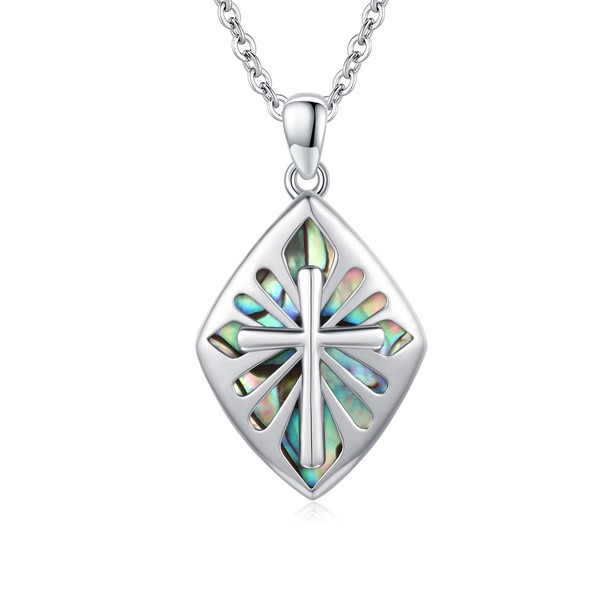 PARYFO Cross Necklace 925 Sterling Silver Cross Pendant with Abalone