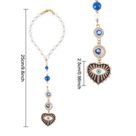 DELORIGIN Evil Eye Car Hanging Ornament, Gold Lucky Evil Eeye Decor Accessories Evil Eye Beaded Decor Heart Door Handle hangings for Rearview Mirror Car Keychain Gift Clothing Accessories