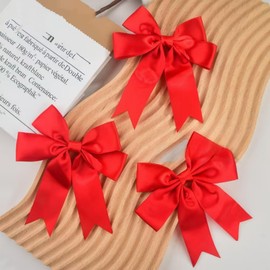 10colors Satin Ribbon Twist Tie Bows for Crafts 5.1" Pre-Tied Premade Bows with for Christmas Tree Wedding Decor Party Favors Gender Reveal Treat Bags (10pcs)