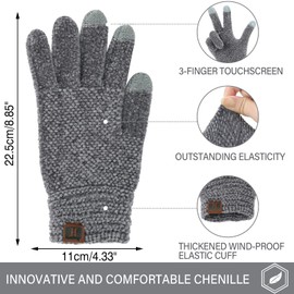 Womens Winter Touchscreen Gloves for Cold Weather, Chenille Warm Cable Knit Elastic Cuff Texting Thermal Gloves for Driving