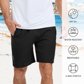 UVSAI Men's UPF 50+ 7" Inseam Hiking Shorts with 3 Zipper Pockets Water Resistant Quick Dry Lightweight for Outdoor Fishing Black