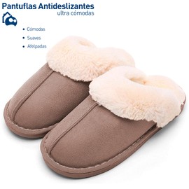 Bluelander Pantuflas Mujer y Hombre para Adultos, Calzado Cómodo y Cálido Ideal para Toda Temporada, Antideslizante, Uso Interno y Externo en Hogar, Tallas del 23 al 28.5 cm (Café Oscuro, 26.0 cm)