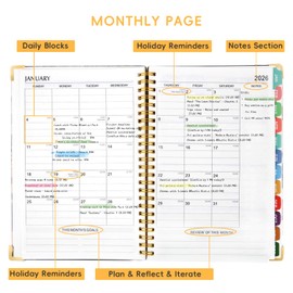 2026 Planner, A5 (6.3"x 8.5") Planner 2026 Jan-Dec, Monthly/Weekly/Daily Tabs with Contacts & Holidays, Hard Cover, Organizer for School and Business Supplies (Wheatear)