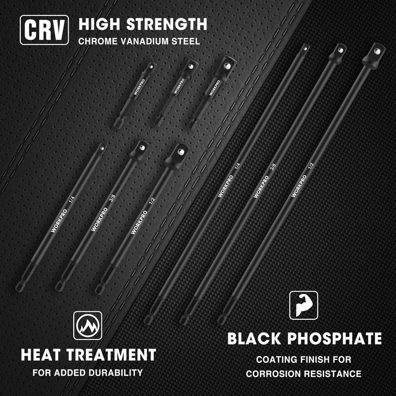 WORKPRO 9-Piece Socket Adapter Extension Set, 1/4, 3/8, 1/2-Inch Drive,