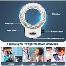 Tiamu LED Microscope Ring Light, Optical Stereo Microscope Ring Light with 144 Beads, LED Camera Ring Microscope, Brightness 0-100% Adjustable, Ring Lamp Illuminator for Stereo Microscope (EU Plug)