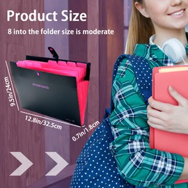 Accordion Aesthetic Binder, Letter Size with 8 Compartments/Snap Closure/Tab Folder for Important Documents, Cute, File Envelopes, Expandable Expanding File Folder (Black)