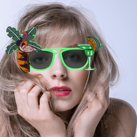 4Pcs Hawaiian Luau Party Funny Sunglasses: Beach Pool Funny Novelty Glasses Summer Tropical Props Favors Supplies Decor for Family and Friends