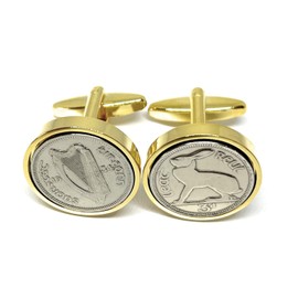 Premium 1934 Lucky Irish Threepence 3d for a 91st Birthday gifts for men Anniversary cufflinks GLD