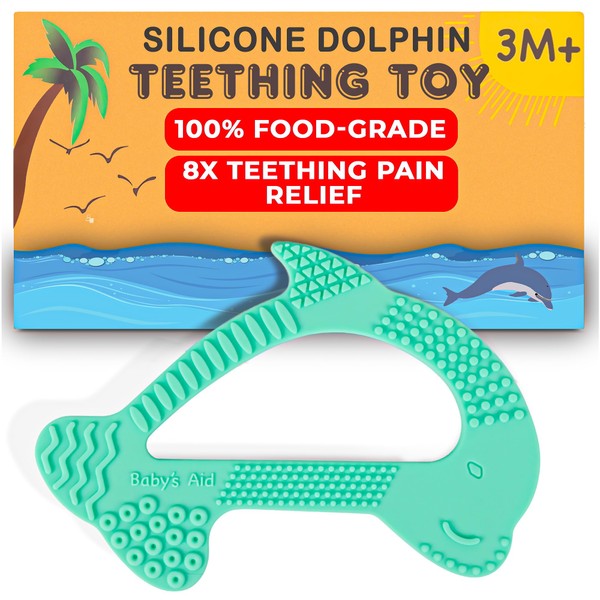 Baby's Aid Dolphin Silicone Teether, 8 Textures Baby Teething Toy