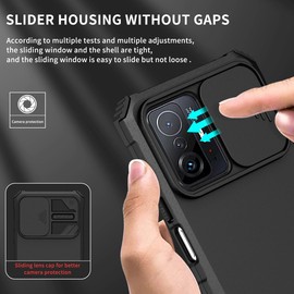 Vokuha Case for Mi 11T 5G/Mi 11T Pro 5G 21081111RG Case with Slide Camera Lens Kickstand Military-Grade Bumpers Armor Shockproof Protective Cover for Xiaomi 11T 5G Black