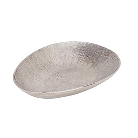 EGLO Living Forleyet Decorative Bowl, Elegant Bowl for Decorating, Decorative Plate Handmade with Fine Grooves, Metal Plate Made of Aluminium in Nickel Look, 34.5 x 24.5 cm