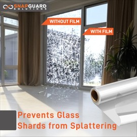 Snapguard Solutions - 8mil Clear Security and Safety Window Film Shatterproof Protection for Glass Windows, Anti-Shatter Tempered Glass Cover, Static Cling Film for Home and Office (17.5in x 12ft)