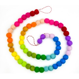 Colorful Wool Felt Ball Garland | Rainbow Pom Pom Garland | Handmade Felt Garland for Mantle, Wall, Table Centerpiece | Wool Felt Garland for Birthday, Christmas Home Decor 6.56 Ft 60 Felt Balls