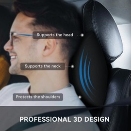 IQQI Car Neck Pillows,Pure Memory Foam, Professional 3D Design Car headrest Pillow, Car Pillow for Driving Home Office（Black,Pack of 1）
