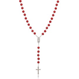 AFSTALR Rosary Necklace with Rhinestones Rosary Beads Necklace with Virgin Mary and Cross Pendant Prayer Chain Necklace for Christening Wedding Communion Party, Stainless Steel