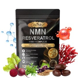 Gwynne Nmn Resveratrol 10 En 1 Complejo 1200mg Suplemento Con Resveratrol,coq10 Y Glutatión,aumentar La Energía Celular, Apoyar La Salud Cerebral Y El Anti-envejecimiento,120 Cápsulas