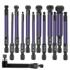 12-piece screwdriver set, hexagonal bit set, ball head, hexagon screwdriver bit, 75 mm, 1/4 inch, magnetic hexagon socket impact wrench bits set, 2/2.5/3/4/5/6/8/10/12 mm, S2 bit set