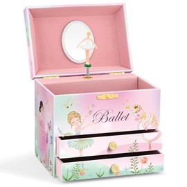 A&A Caja de Joyería Musical para Niñas con Cajones Dobles y Gran Almacenamiento Combinado con Tema de Niña Bailarina, Reproducción Giratoria de la Mel