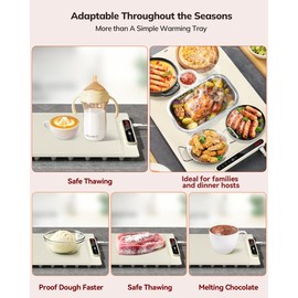 Food Warming Mat 24x16 Inches, Electric Warming Tray with 7 Temps, Foldable Food Warmer for Parties, Buffets, Family Gatherings, Holiday & Sabbath, Child Lock, Heating Mat for Food, Beige