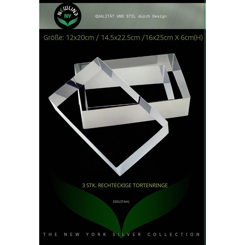 NewlineNY Stainless Steel 3 Sizes Rectangular Molding Forming Layering Cake